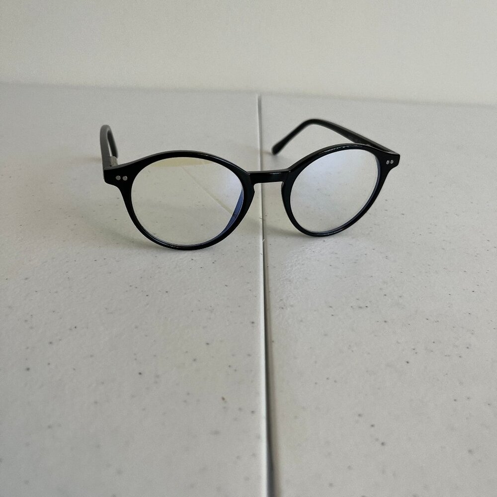 TIJN Round Blue Light Blocking Glasses - Glossy Black Frame, Unisex